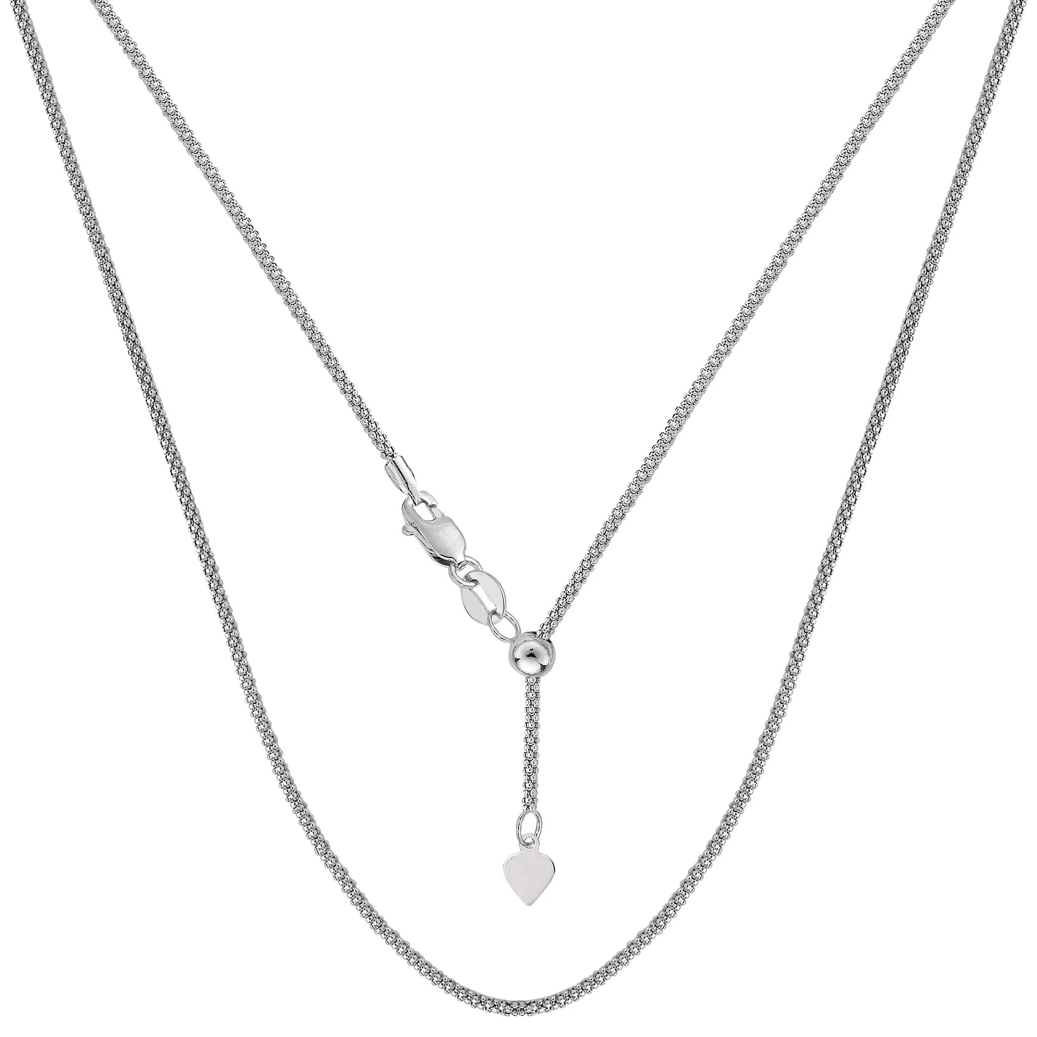 14k White Gold Adjustable Popcorn Link Chain Necklace, 1.3mm, 22