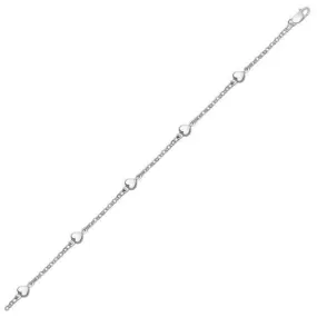 14k White Gold Anklet with Puffed Heart Design, size 10''