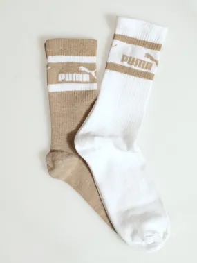 2 Pack Mid Calf  Logo Socks - Camel/White