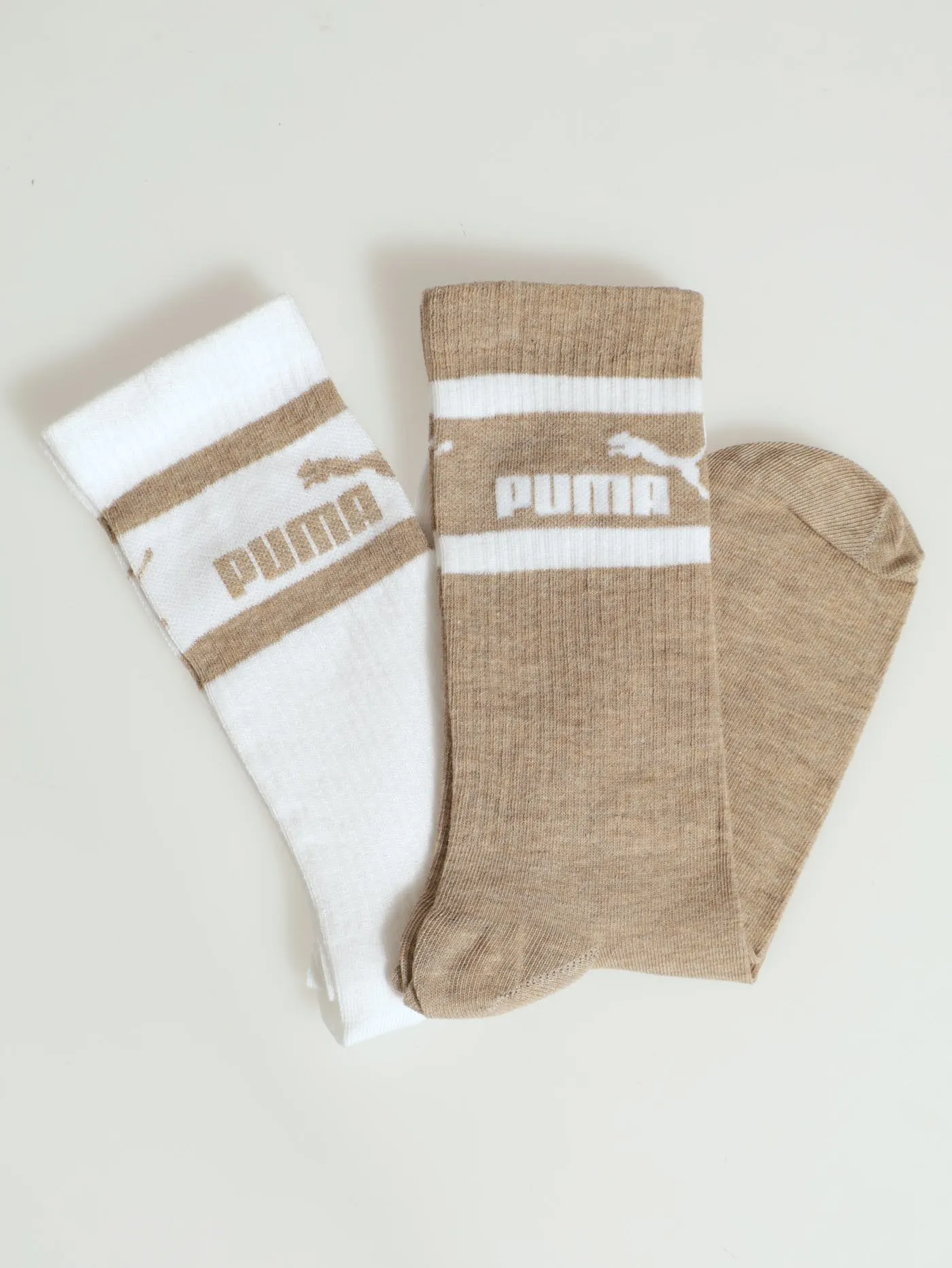 2 Pack Mid Calf  Logo Socks - Camel/White