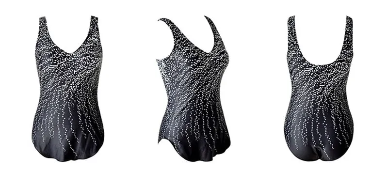 5XL Plus Size Women's Black Padded One-Piece Swimsuit with White Dots