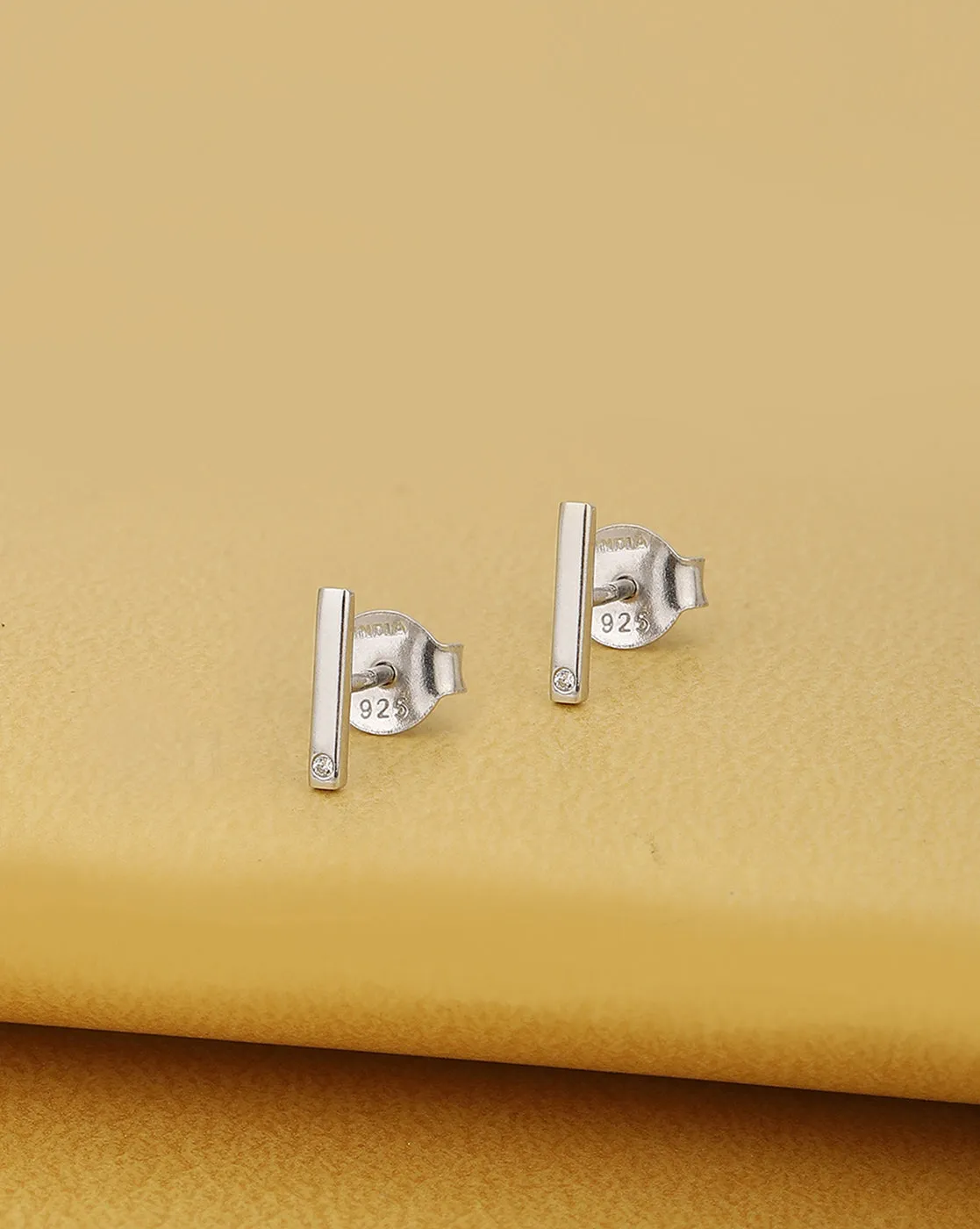 925 Sterling Silver Rhodium Plated With Zirconia Stud Earring