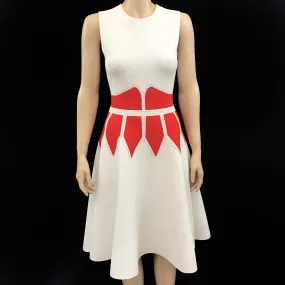 Alexander Mcqueen Red White Stretch Knit Sleeveless Dress Size M