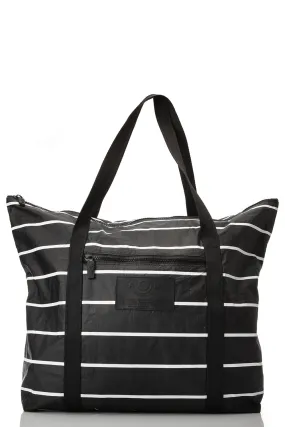 ALOHA Collection Zipper Tote in White Pinstripe on Black