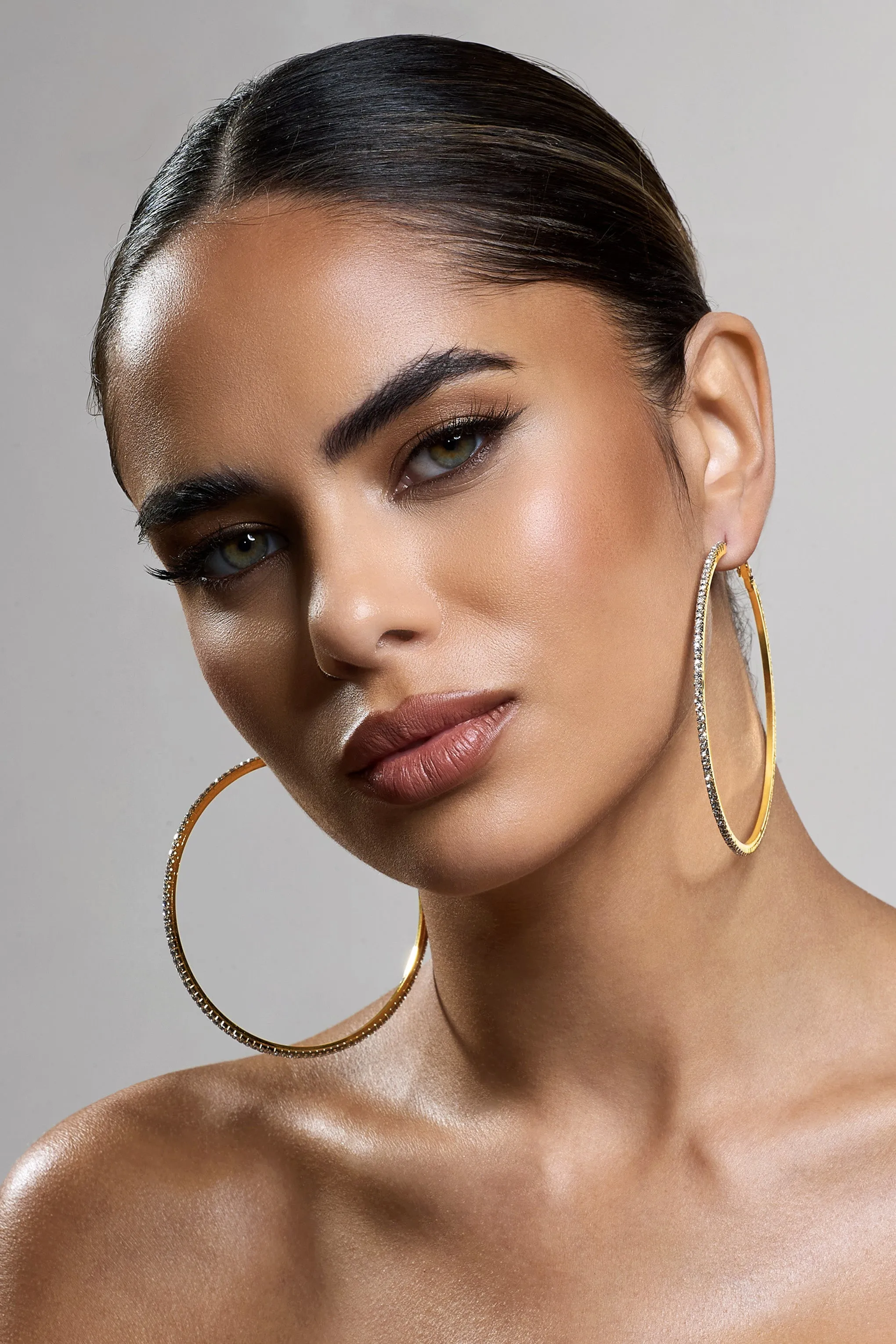 Amika | Gold Diamante Thin Hoop Earrings