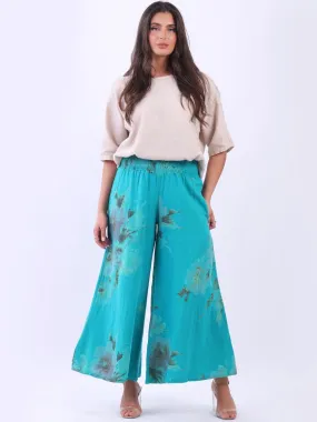 Anne   Kate Italian Floral Linen Palazzo Pants