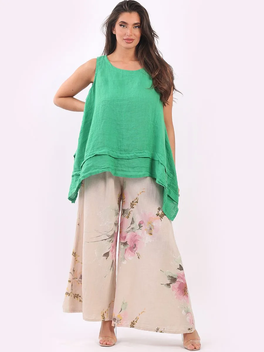 Anne   Kate Italian Floral Linen Palazzo Pants