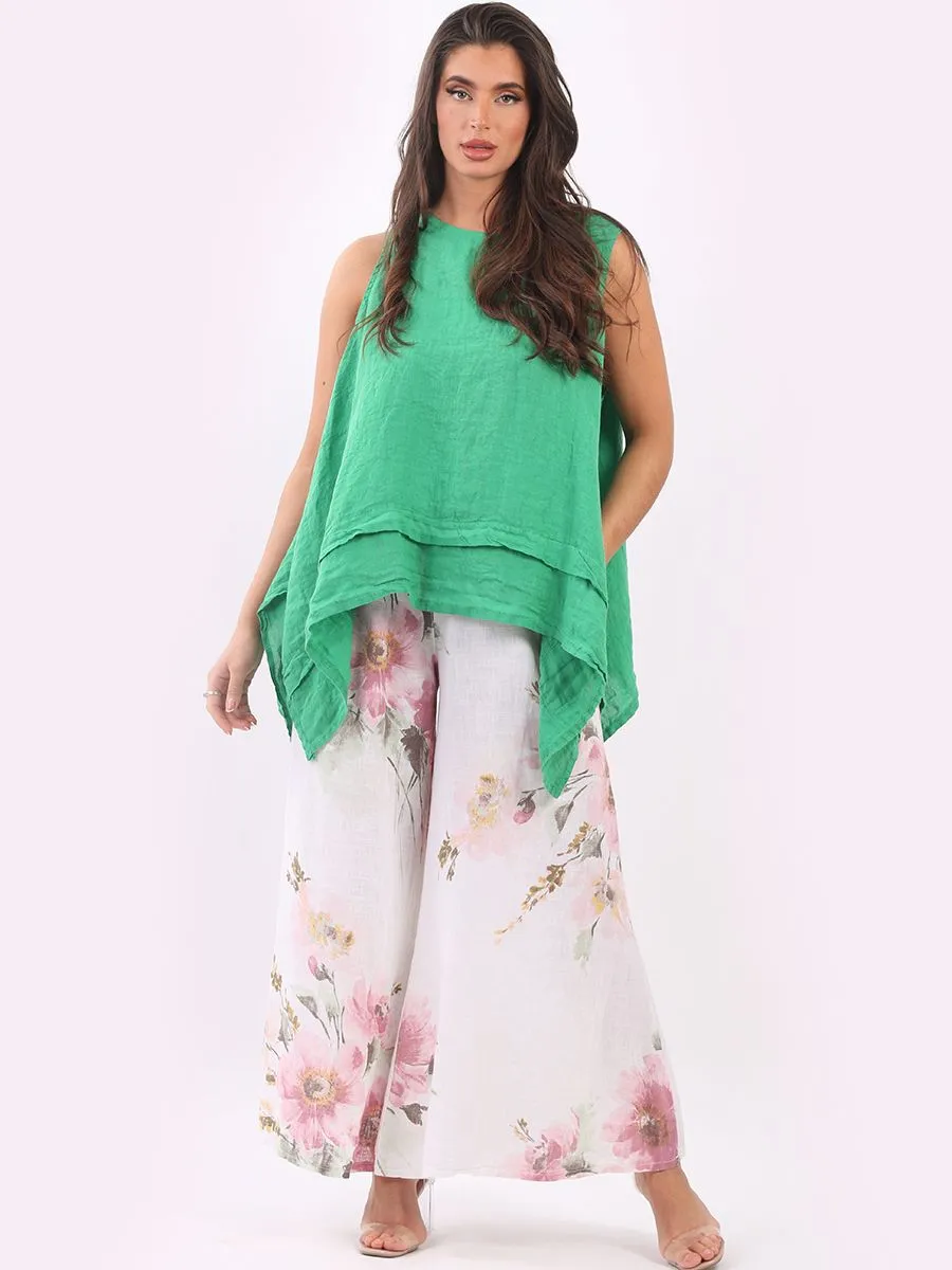 Anne   Kate Italian Floral Linen Palazzo Pants