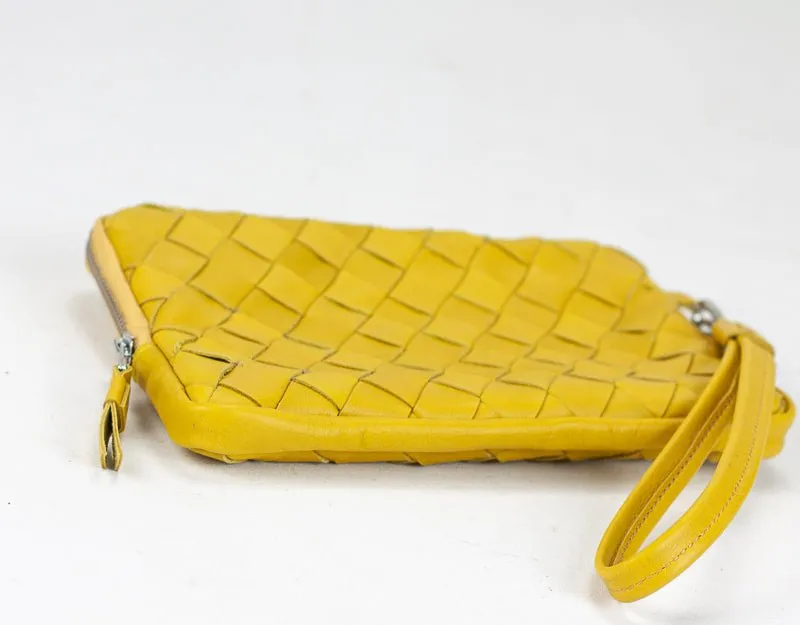 Antheia clutch wallet - Handwoven Yellow leather