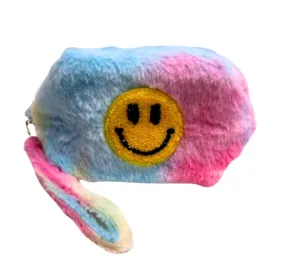 Bari Lynn Fur Rainbow Smile Makeup Bag / Wristlet Bag