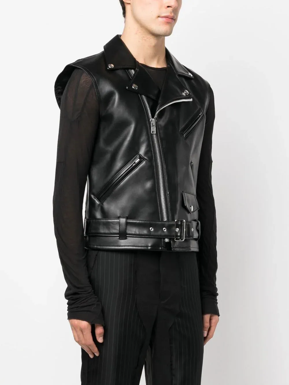 Belted Sleeveless Biker Jacket