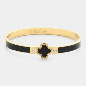 Black Gold Quatrefoil Pointed Stainless Steel Hinged Bracelet