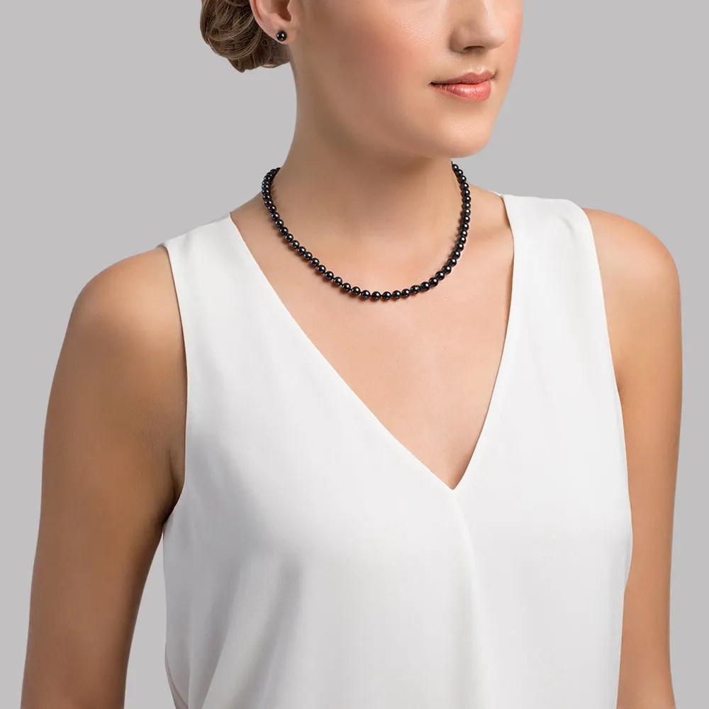 Black Japanese Akoya Pearl Necklace, 5.5-6.0mm - AA  Quality