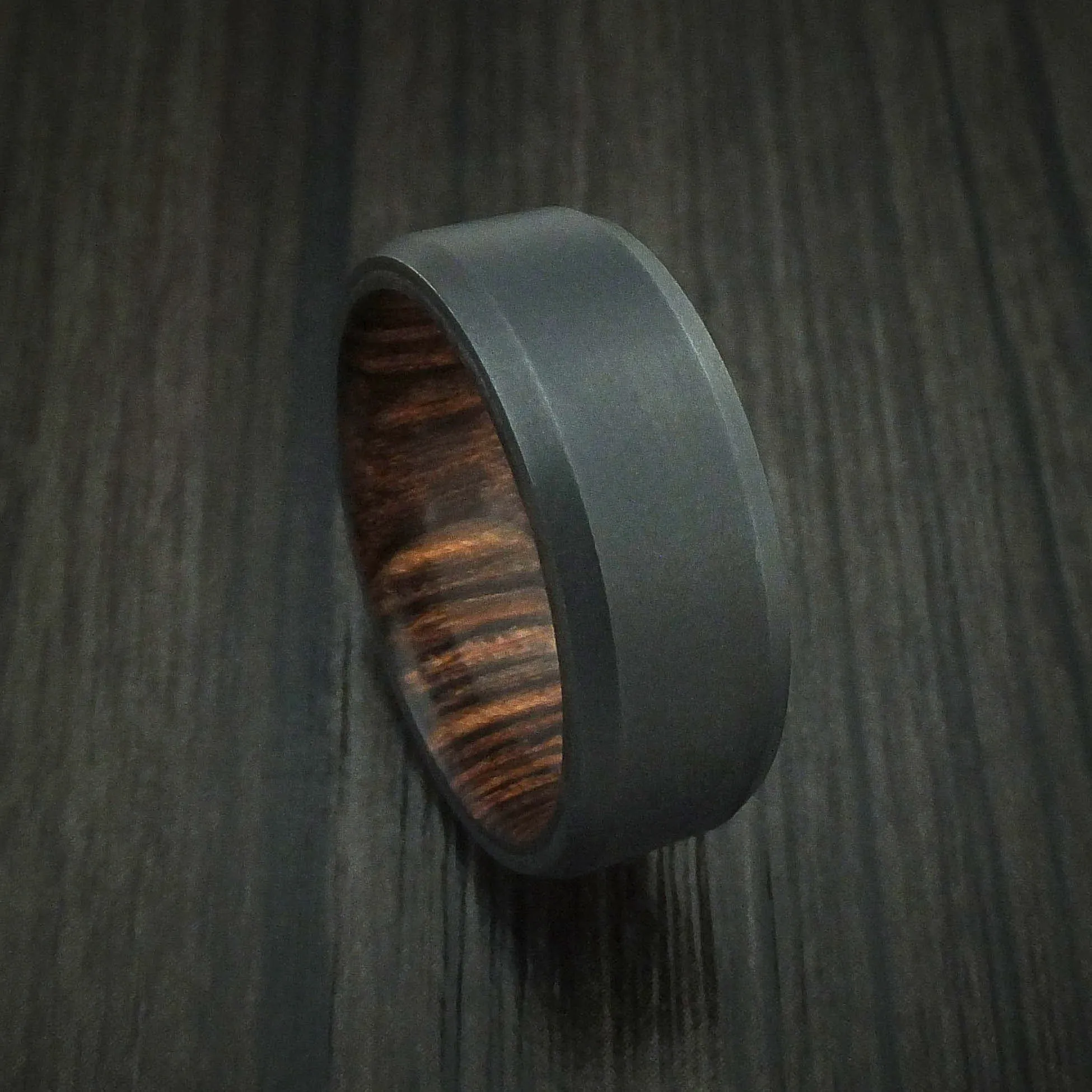 Black Titanium Men's Ring with Hardwood Interior Sleeve Custom Made