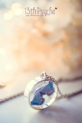 Blue butterflies resin cameo pendant necklace