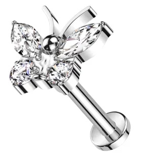 Butterfly Clear CZ Titanium Internally Threaded Labret