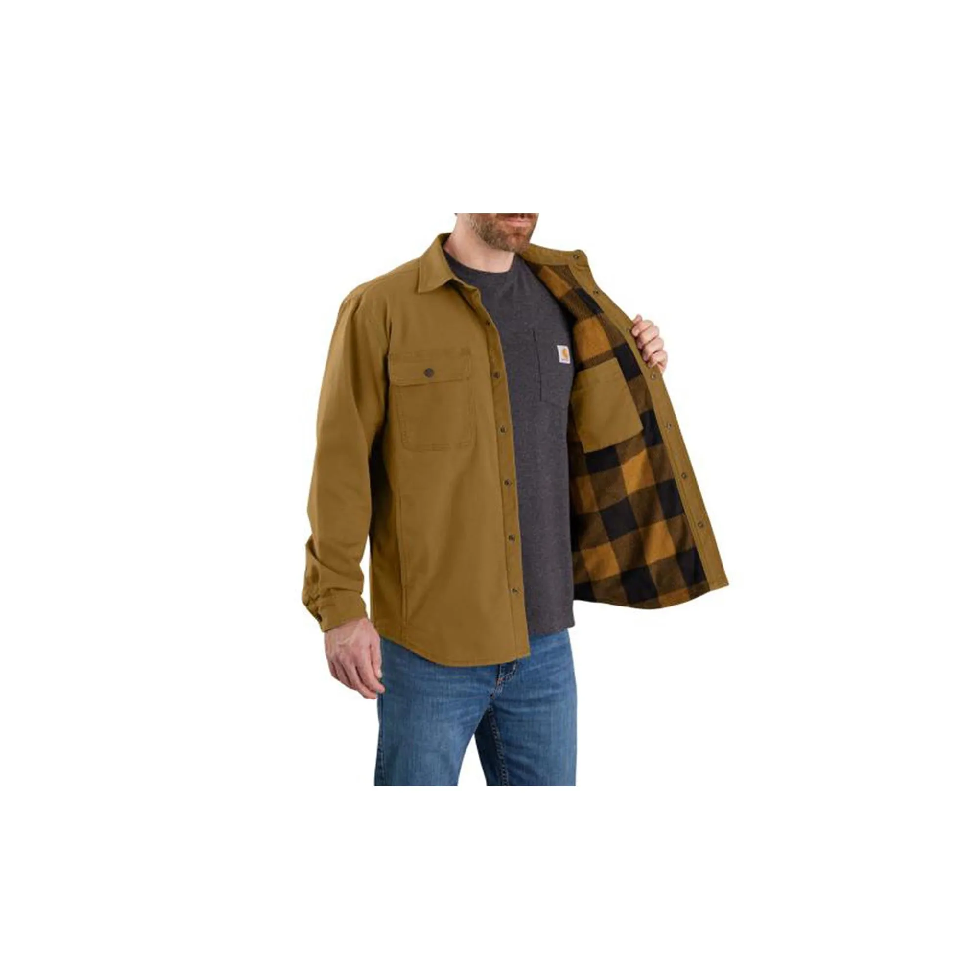 Carhartt Rugged Flex Relaxed Fit Canvas Fleece Lined Shirt Jac Oak Brown