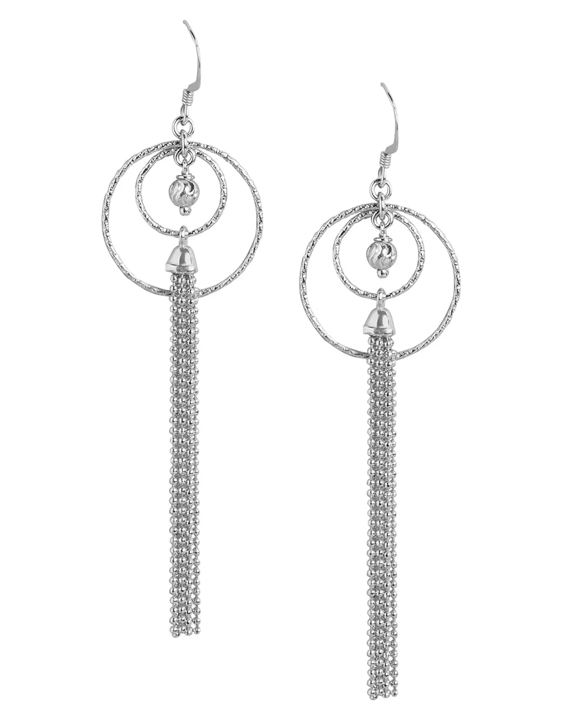 Carlton London 925 Sterling Silver Rhodium Plated Tasselled Circular Drop Earring