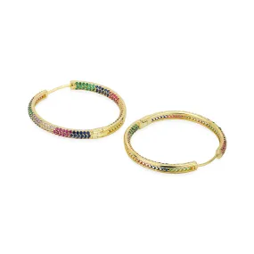 Carlton London Premium Jwlry-Gold Toned Cz Studded Gold-Plated Circular Handcrafted Hoop Earrings Fje4141