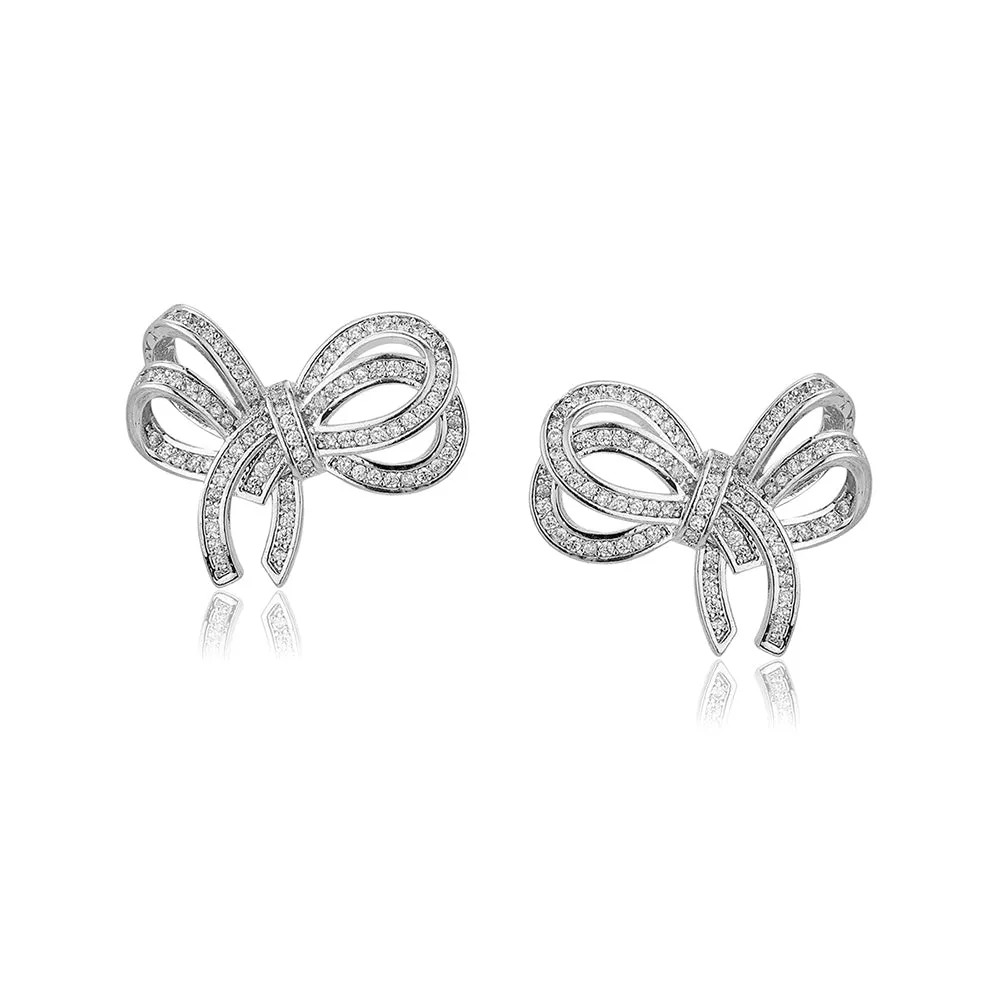 Carlton London Premium Jwlry-Silver Toned Cz Studded Rhodium-Plated Contemporary Handcrafted Studs Earrings Fje4130