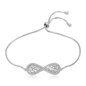 Carlton London Premium Jwlry-Silver Toned Cz Studded Rhodium-Plated Wraparound Adjustable Bracelet Fjb4182