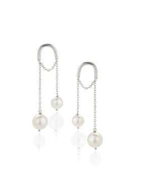 Carlton London Rhodium Plated Contemporary Drop Earring With Dangling Pearl