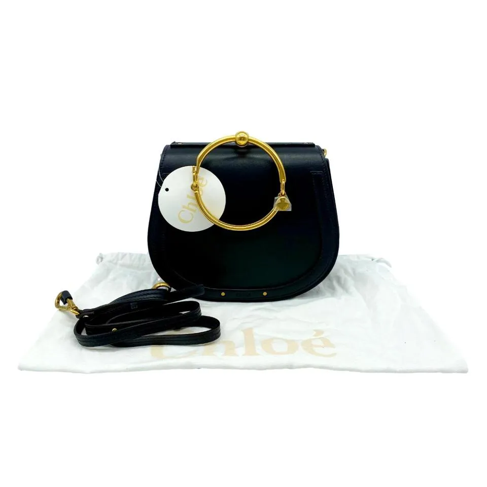 Chloe Nile Medium Bracelet Saddle Black Leather Shoulder Bag