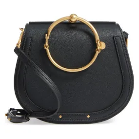 Chloe Nile Medium Bracelet Saddle Black Leather Shoulder Bag