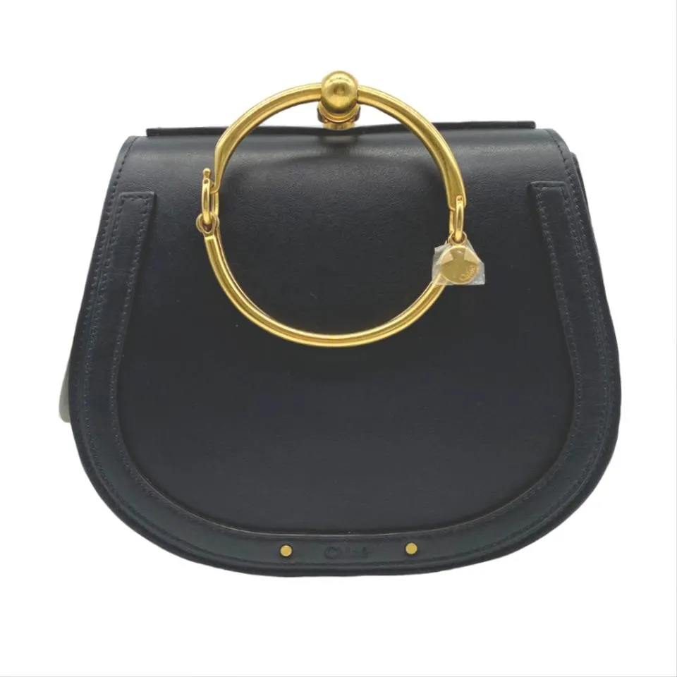 Chloe Nile Medium Bracelet Saddle Black Leather Shoulder Bag