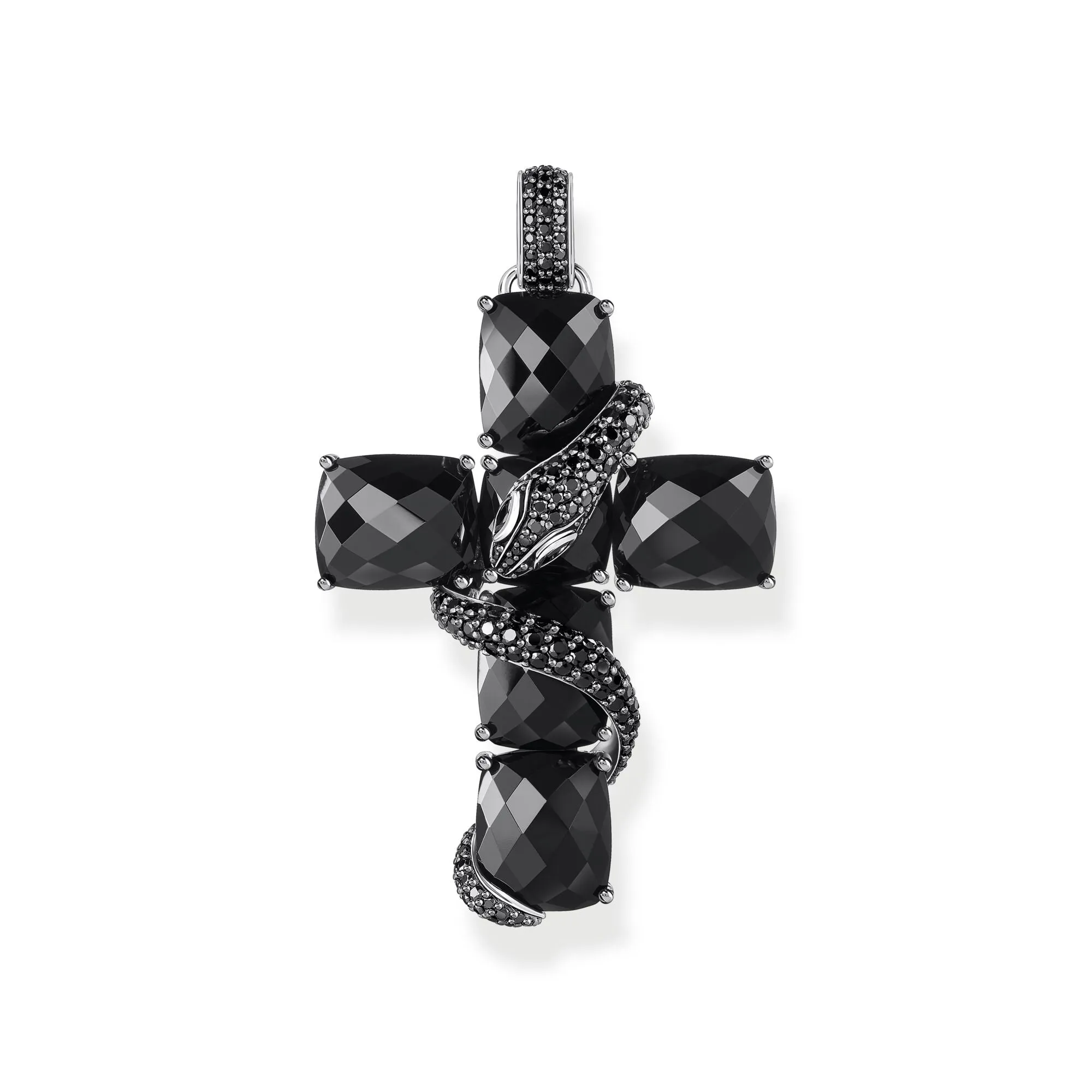 Cross pendant with snake and black zirconia