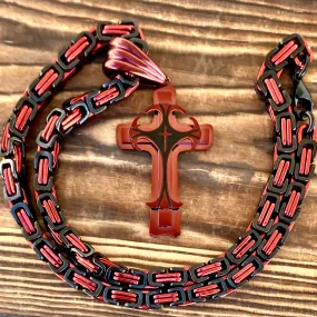 Cross - Risen Cross Red Pendant - Necklace - PEN833