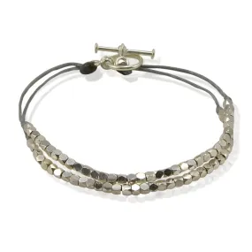 Double Band Sterling Silver on Grey Cord Bracelet