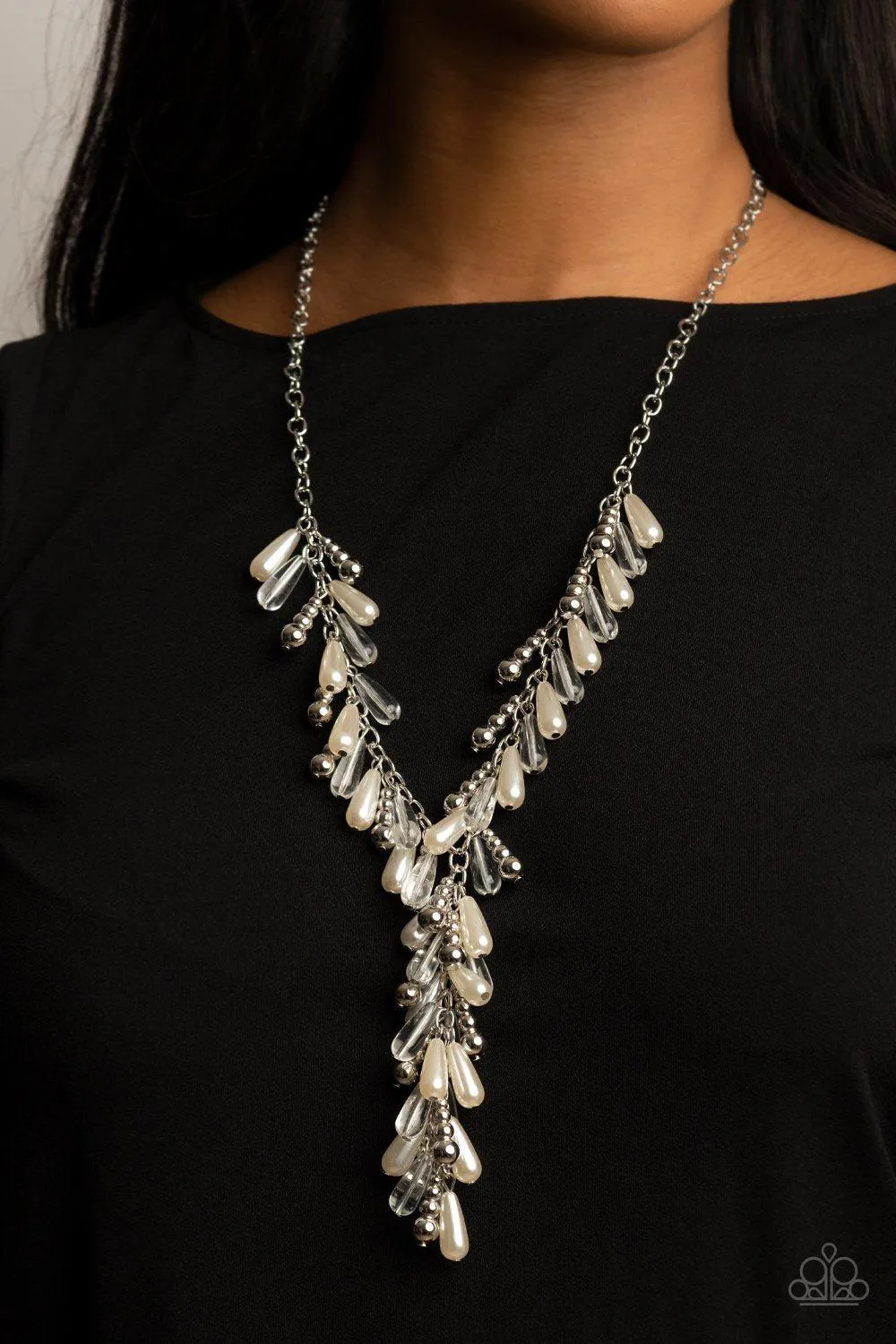 Dripping With DIVA-ttitude White Pearl and Silver Necklace - Paparazzi Accessories