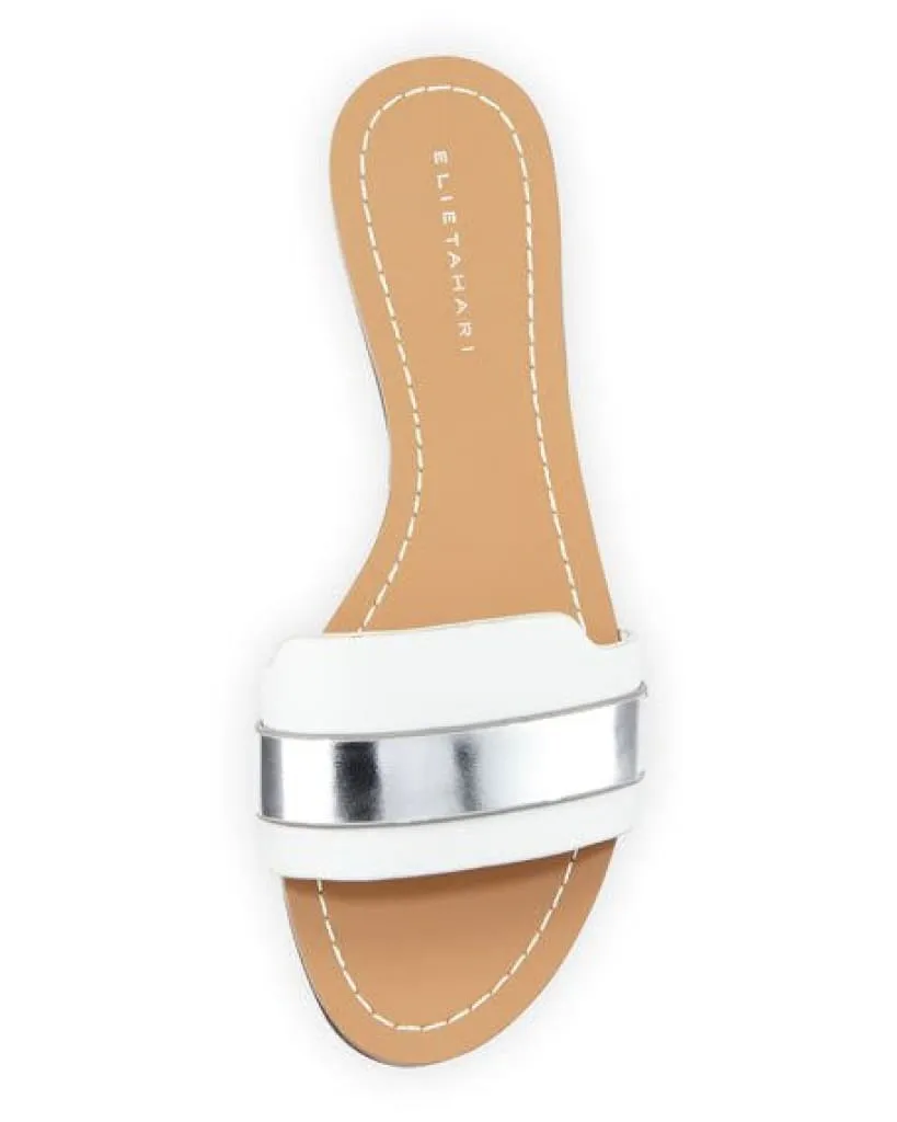 ELIE TAHARI  Women's Negril •Chrome/Argento• Leather Slide Sandal