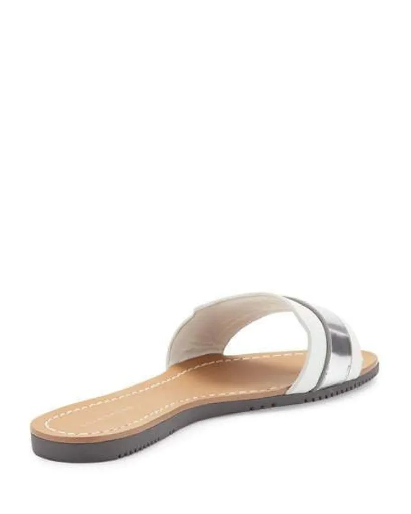 ELIE TAHARI  Women's Negril •Chrome/Argento• Leather Slide Sandal