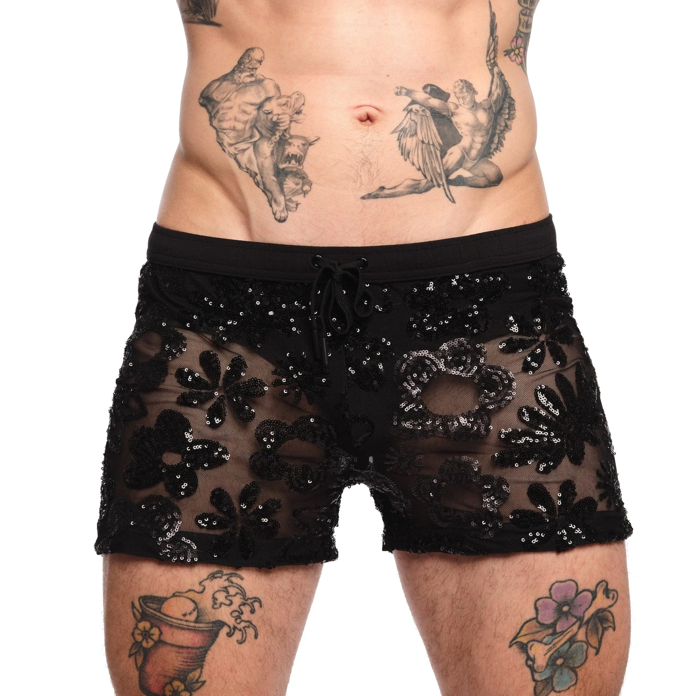 Floral Skull Sequin Black Short