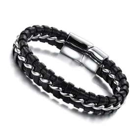 Genuine Leather Stainless Steel Men Bracelet