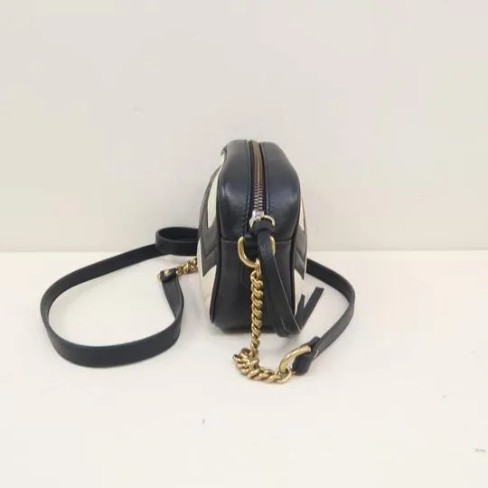 Gucci Marmont Gg Mini Matelasse Black&white Calfskin Black Leather Shoulder Bag