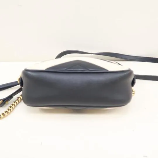 Gucci Marmont Gg Mini Matelasse Black&white Calfskin Black Leather Shoulder Bag