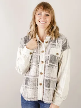 Ivory and Grey Plaid Fur Jacket