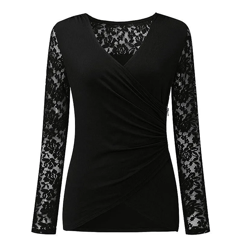 LACE SLEEVES FITTED WRAP TOP