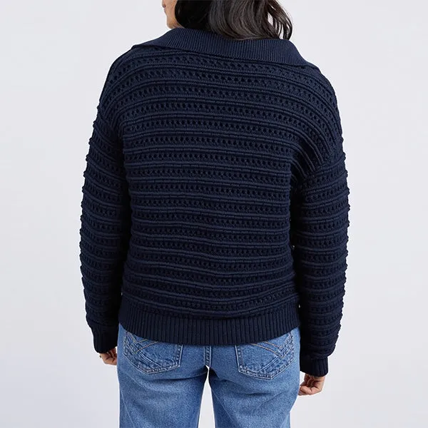 Linden Open Collar Knit - Dark Sapphire