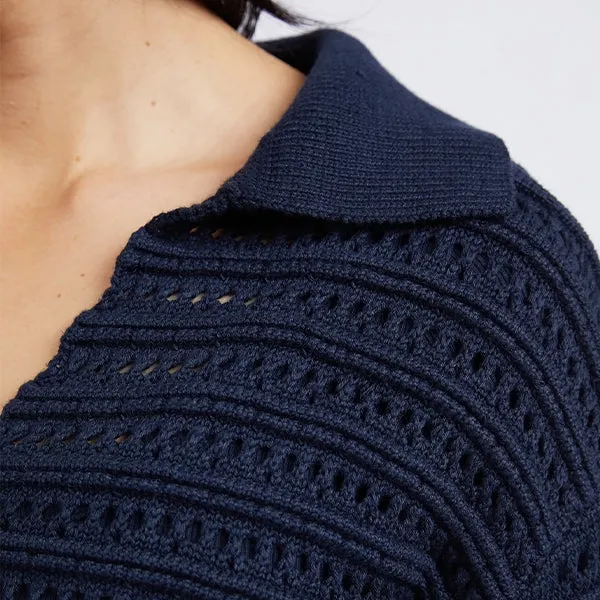 Linden Open Collar Knit - Dark Sapphire