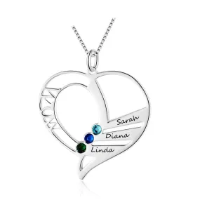 Personalized 3 Birthstones Engrave Pendant