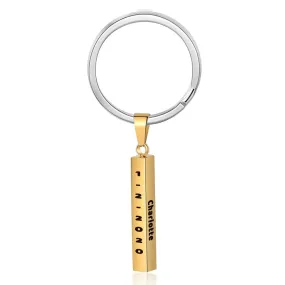 Personalized 4 Sides Engraving Vertical Bar Keychain