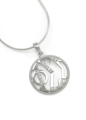 Phi Sigma Sigma Sterling Silver Round Pendant with Simulated Diamonds