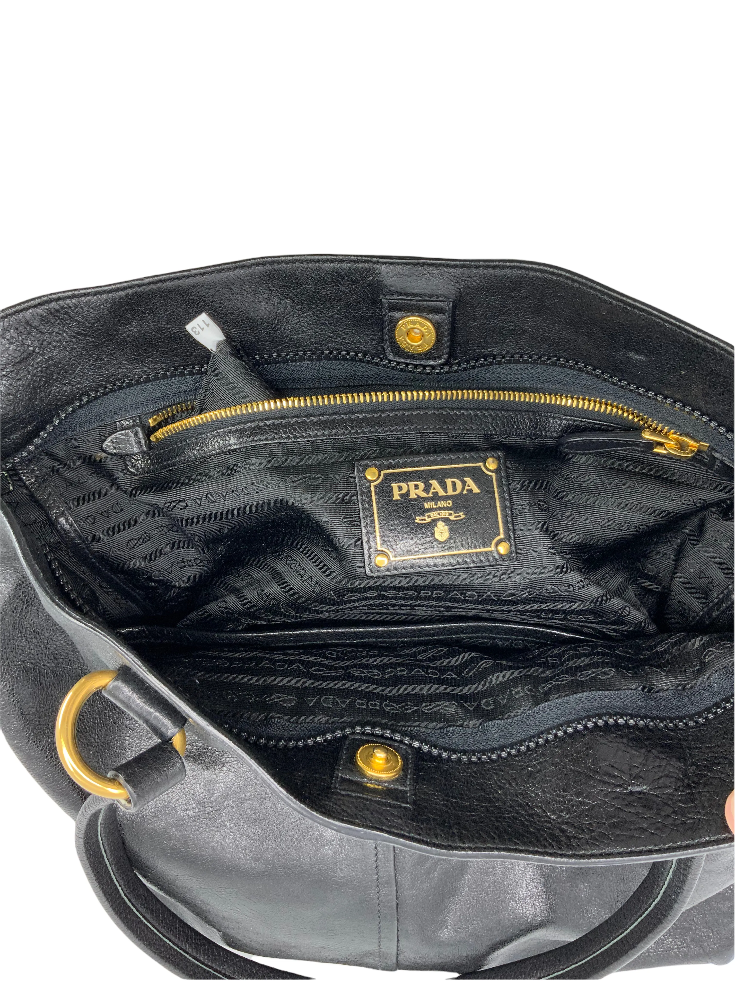 Prada Glazed Leather Front Zip Tote Bag