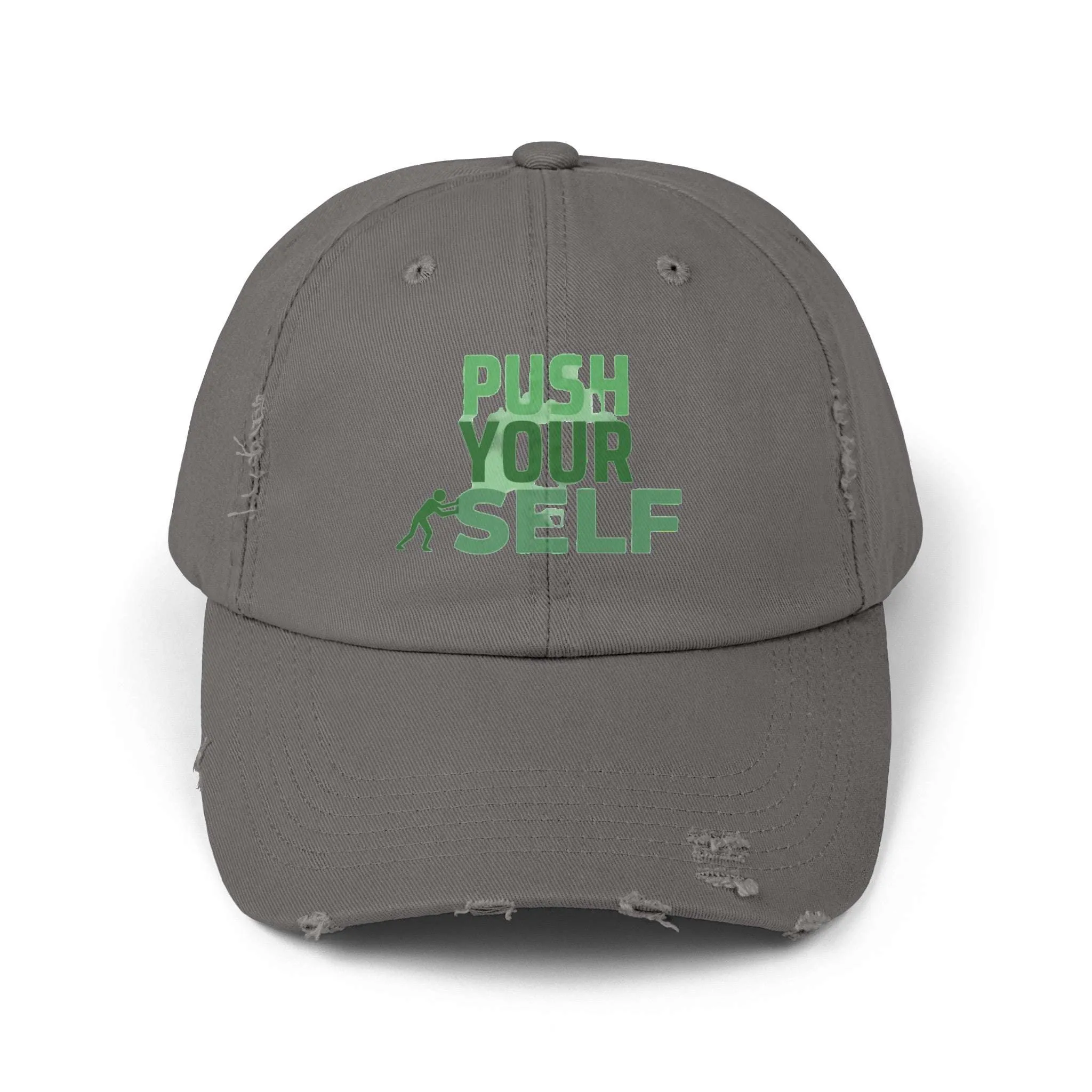 Push Yourself Distressed Grey Cap