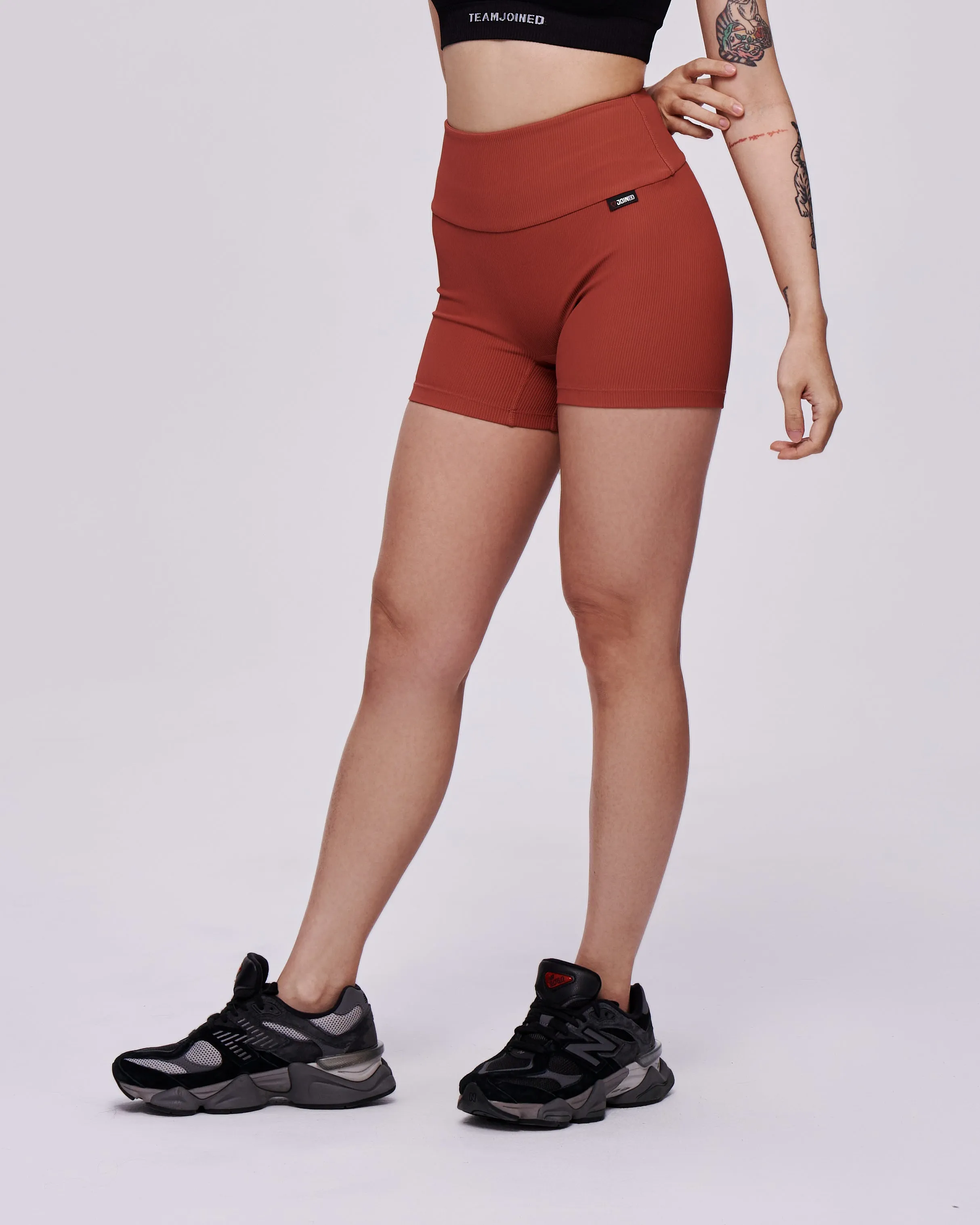 Ribbed-Neck Fitted Shorts