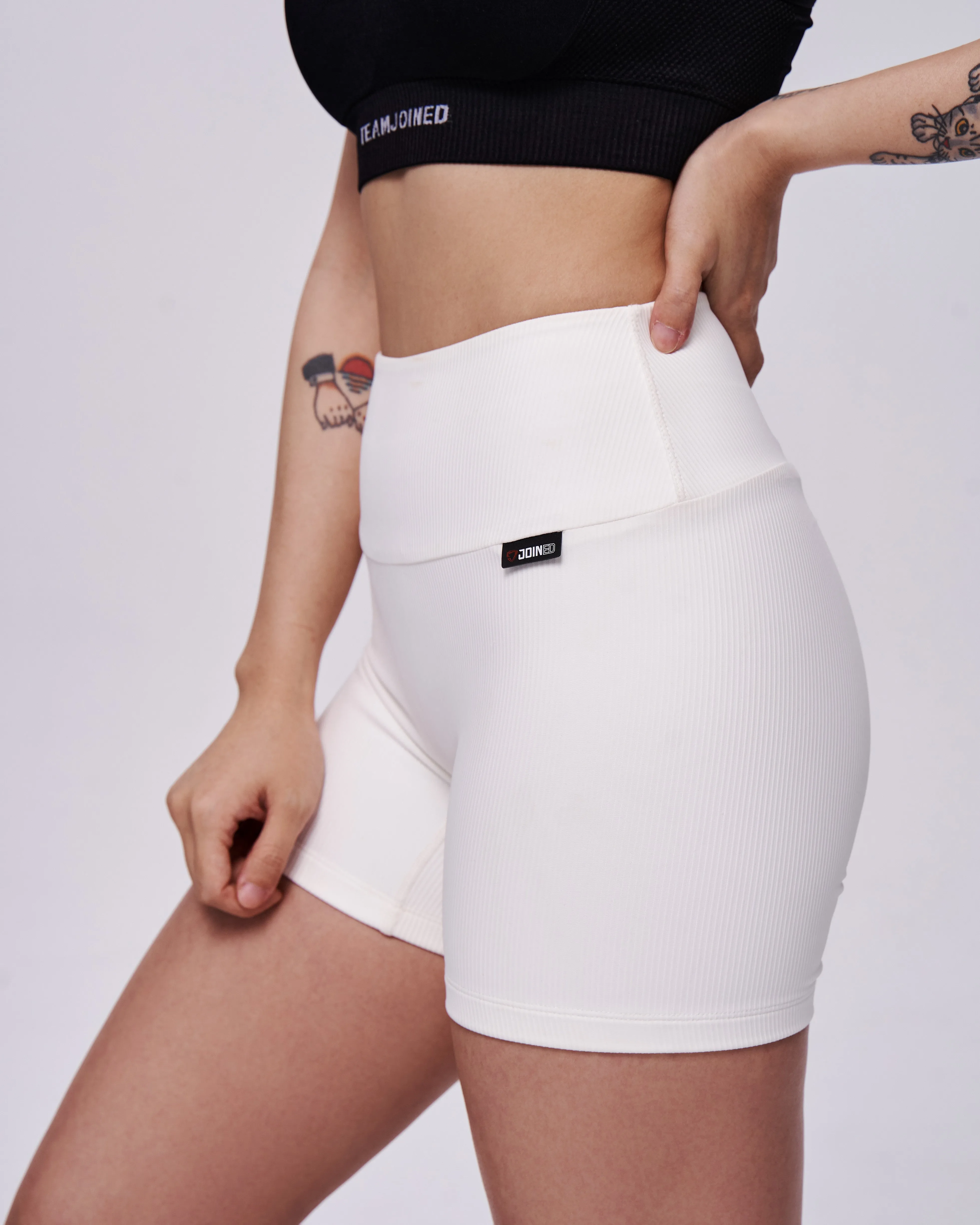 Ribbed-Neck Fitted Shorts